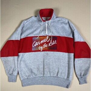 Vintage 80s Carmel By The Sea XL USA Made Quarter Zip Pullover Hoodlie Rare